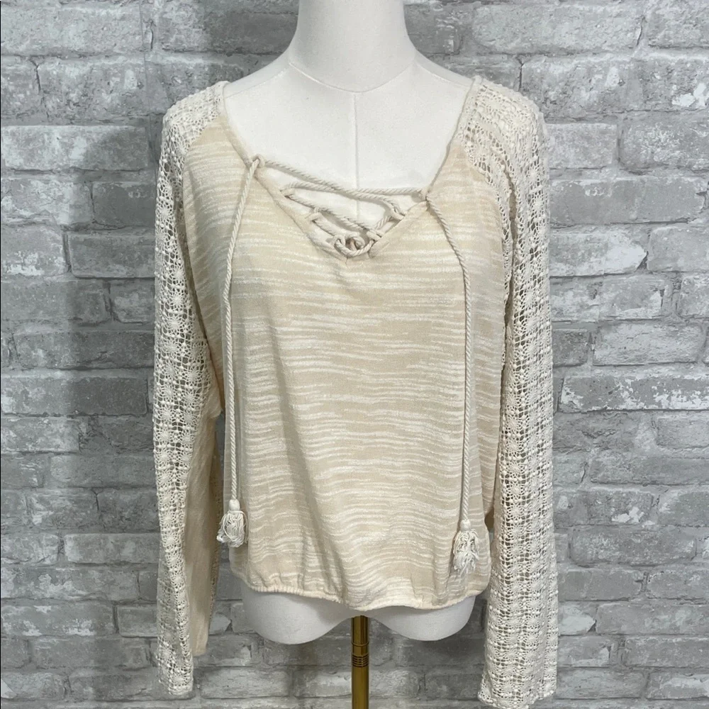 Anthropologie Meadow Rue Cream Lace Detail Blouse